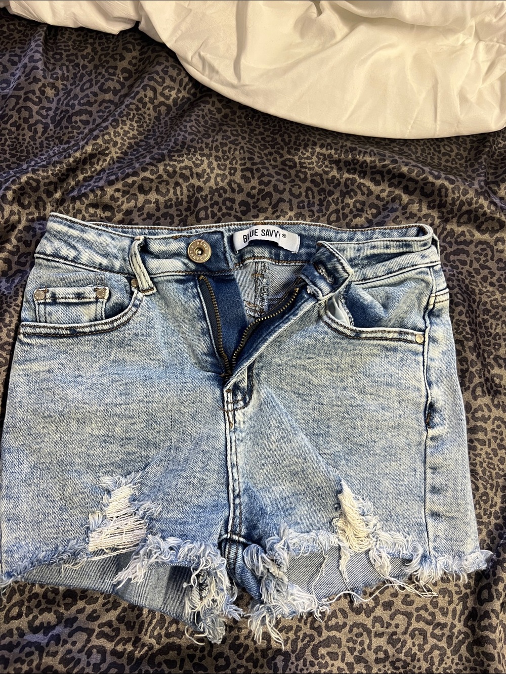 Billie Savvy Light Blue Distressed Denim Shorts
